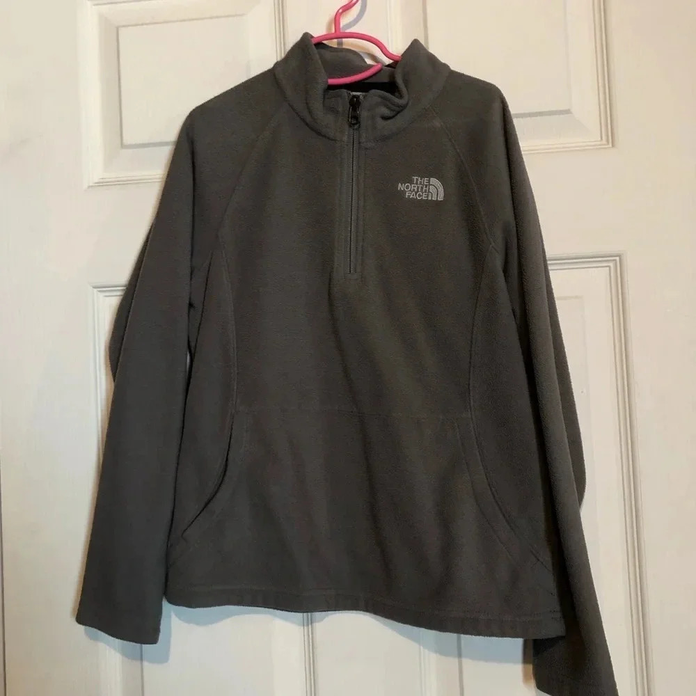 The North Face Girls Size Medium 10-12 Quarter Zip Fleece Jacket Grey Black GUC